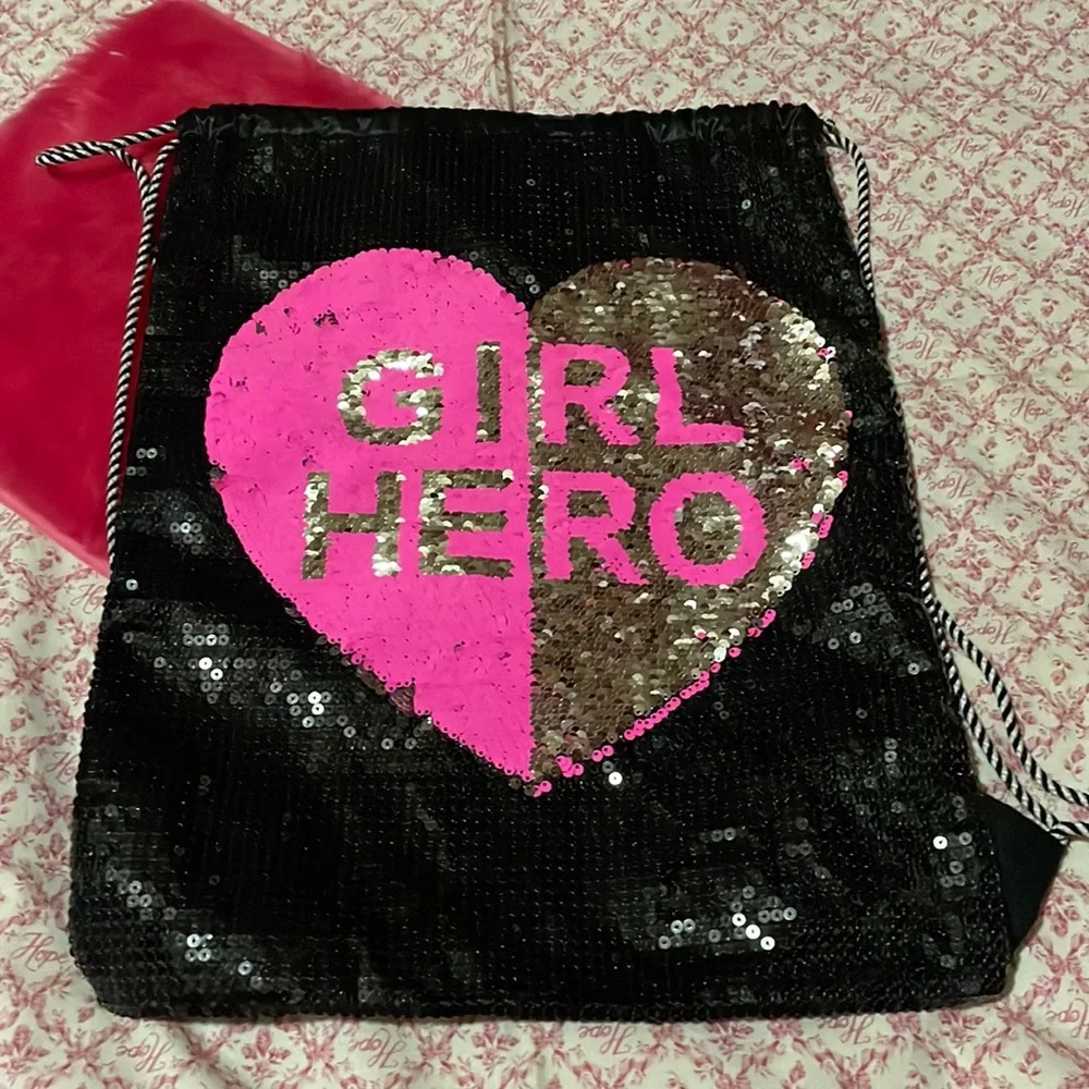 Girl Hero Justice Sequin Drawstring Bag